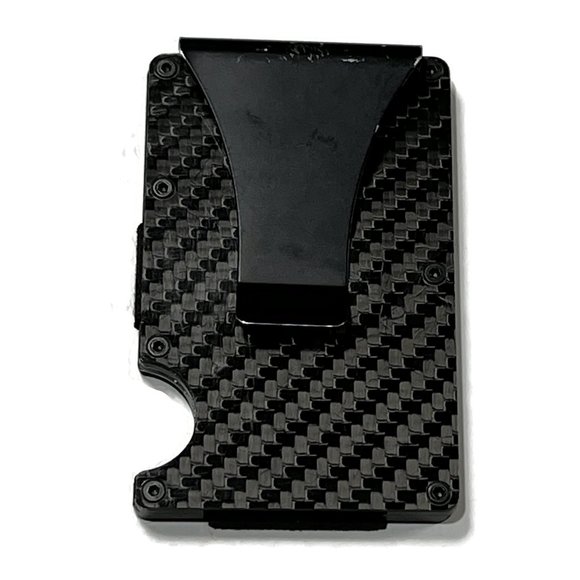 Carbon Fiber Metal Wallet RFID Blocking Money Clip Slim Credit Card Black - Picture 1 of 5